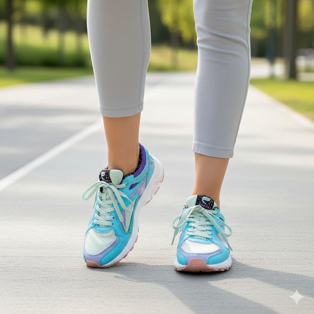 Fabletics Athletic Sneakers Blue Purple Mint Lace Up Chunky‎ Sole - Size 6.5
